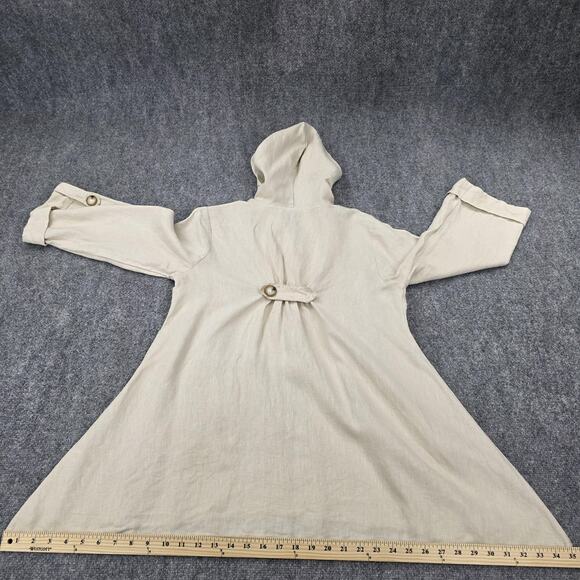 For Cynthia Jacket Womens Large Beige Hooded 100% Linen Flare Button Detail Coat - Picture 8 of 16